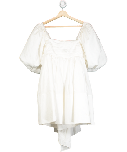 Aje White Casabianca Cotton Puff Sleeve Babydoll Dress UK 6