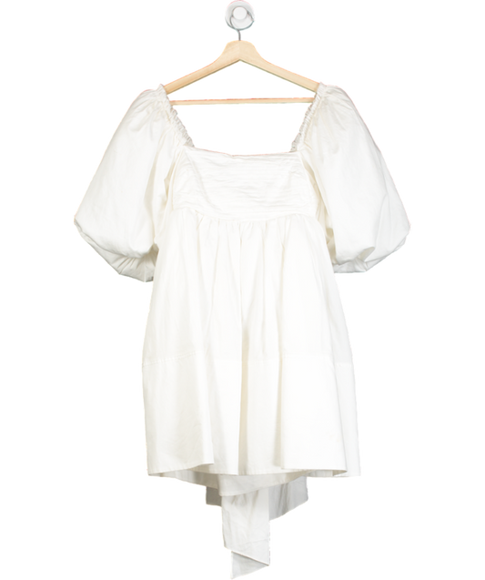 Aje White Casabianca Cotton Puff Sleeve Babydoll Dress UK 6