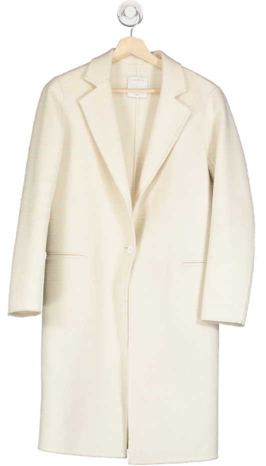 Sandro Cream Single-Breasted Wool Blend Coat UK M