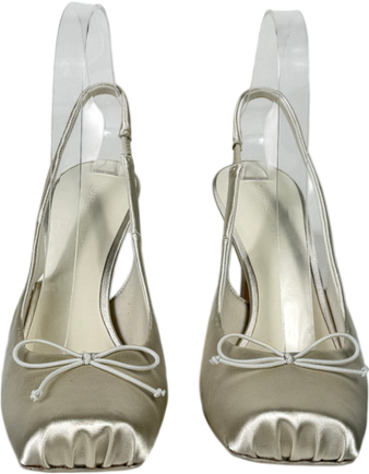 Charles & Keith Cream Satin Ruched Stiletto Slingback Pumps Chalk UK 4 EU 37