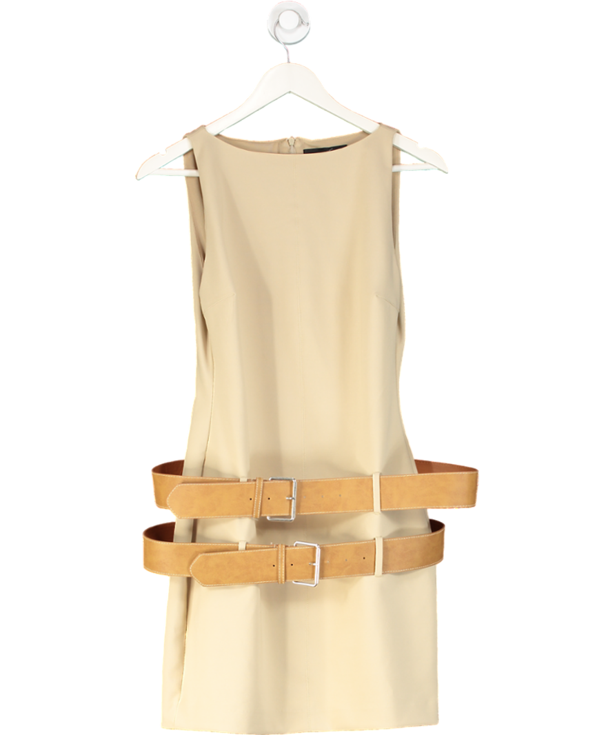 ZARA Beige Double Belted Sleeveless Mini Dress UK L