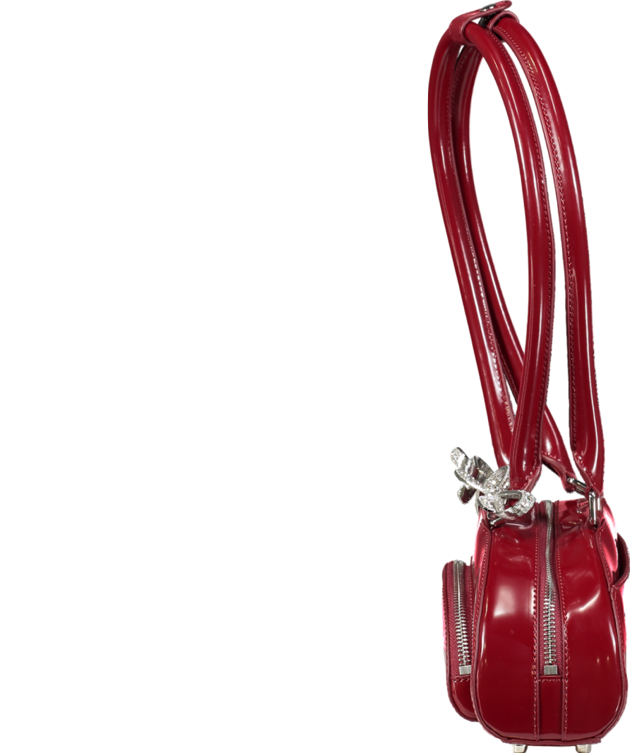 Self-Portrait Red Bow-embellished Curved Leather Shoulder Bag