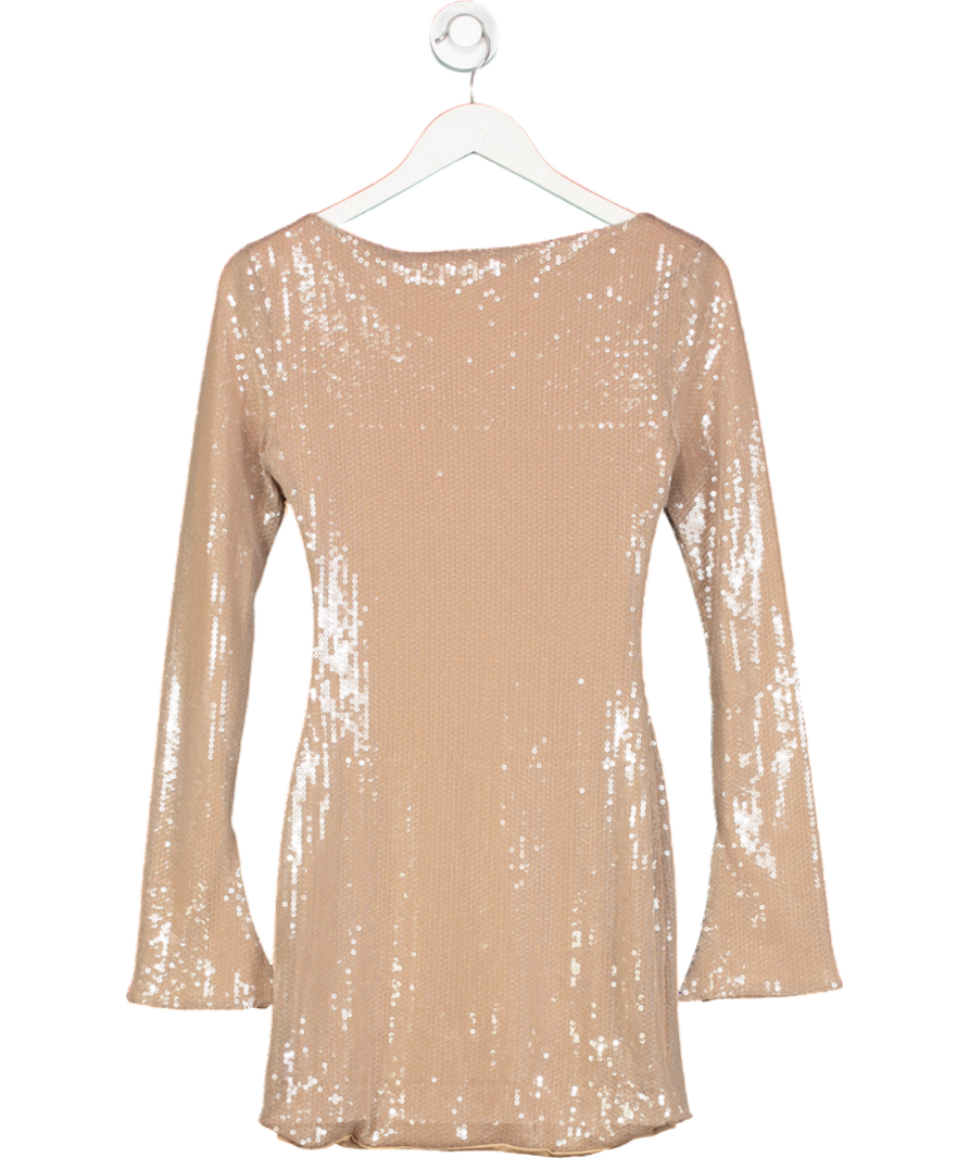 innovare  Nude Aoibhe Sequin Long Sleeve Mini Dress UK S