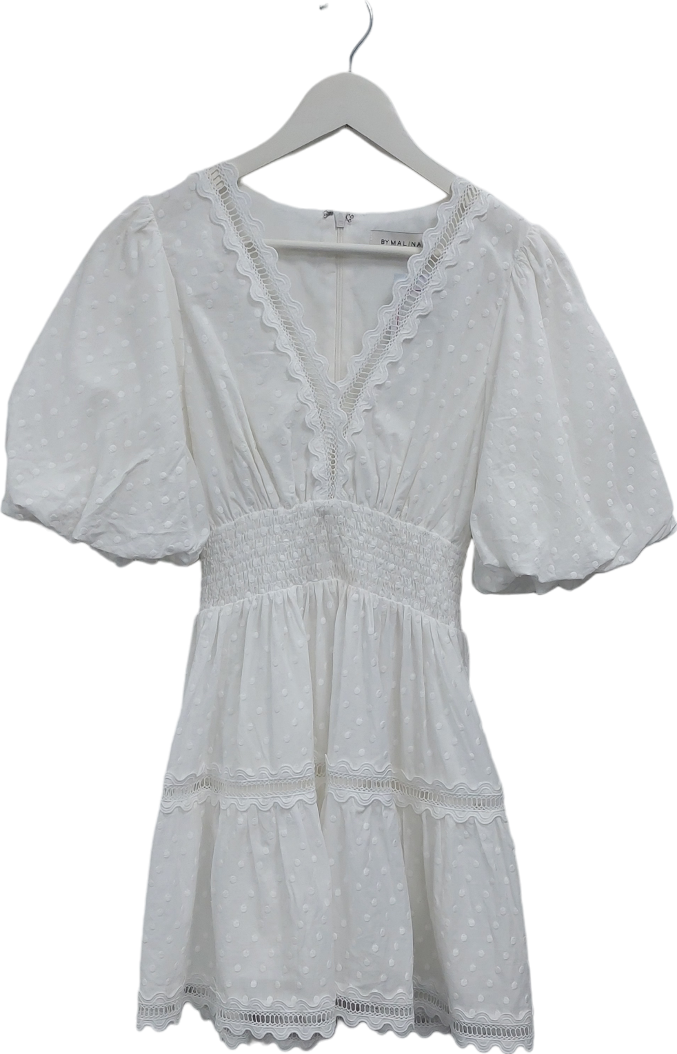 By Malina Elvira Cotton Dobby Spot Scalloped trim Mini Dress UK 8