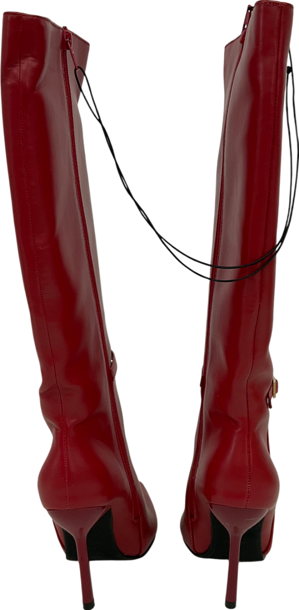 New Look Red Faux Lather Stiletto Knee High Boots UK 4