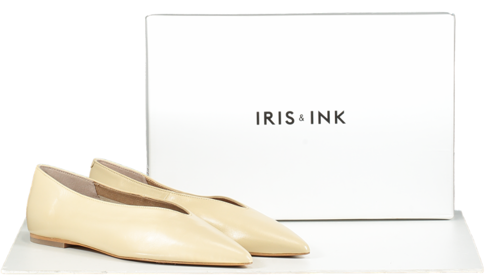 Iris & Ink Beige Elodie Goat Leather Point-toe Flats BNIB UK 6 EU 39 👠