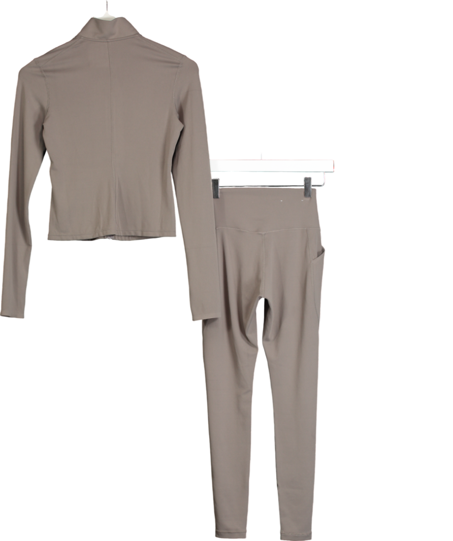 Uniqlo Brown 3 Piece Gym Set, Leggings Sports Bra With Built In Cups And Zip Through Jacket UK XXS