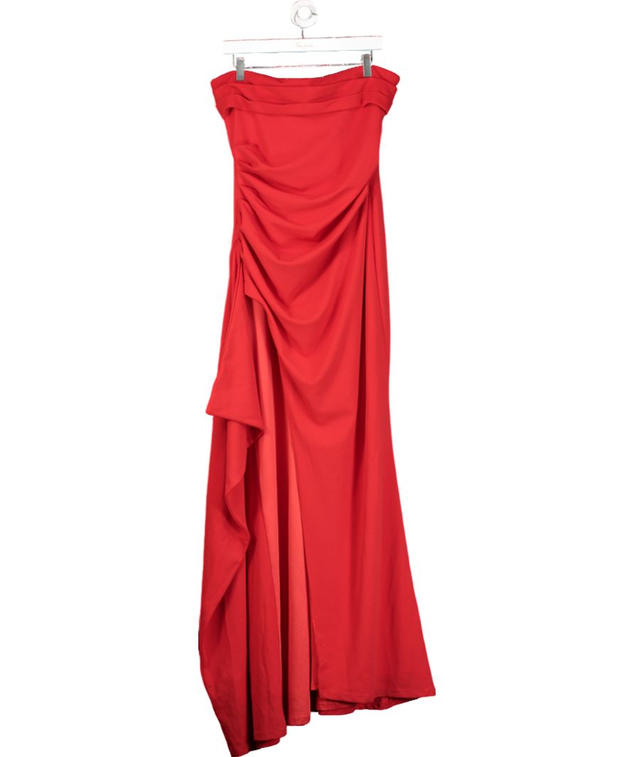 Babyboo Red Ruched Strapless Maxi Dress With Front Slit UK XL