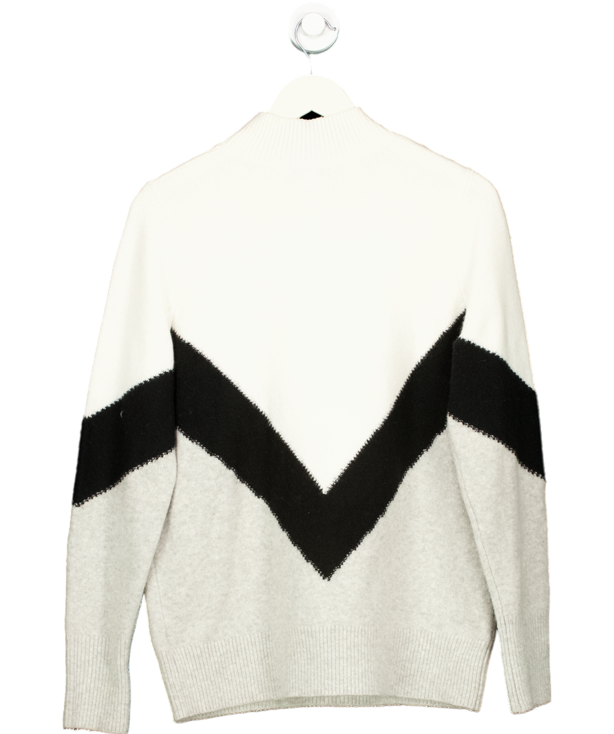 REISS White Wool Blend Colourblock Jumper UK M