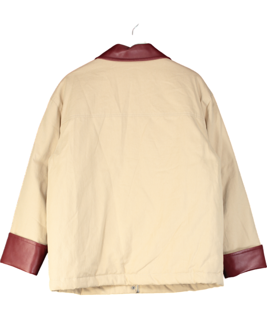 4th & Reckless Beige Contrast Collar Barn Jackson Jacket UK 12