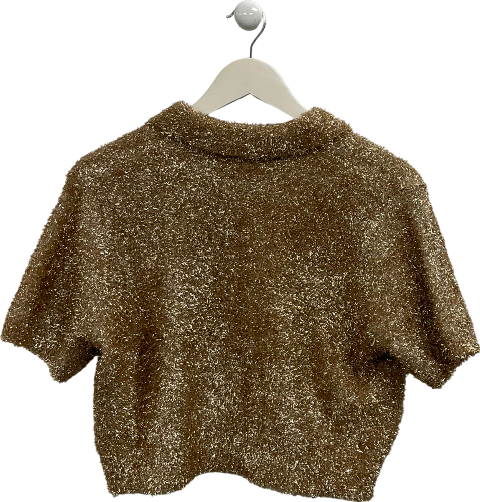 River Island Metallic Tinsel Knit Button Up Shirt UK S