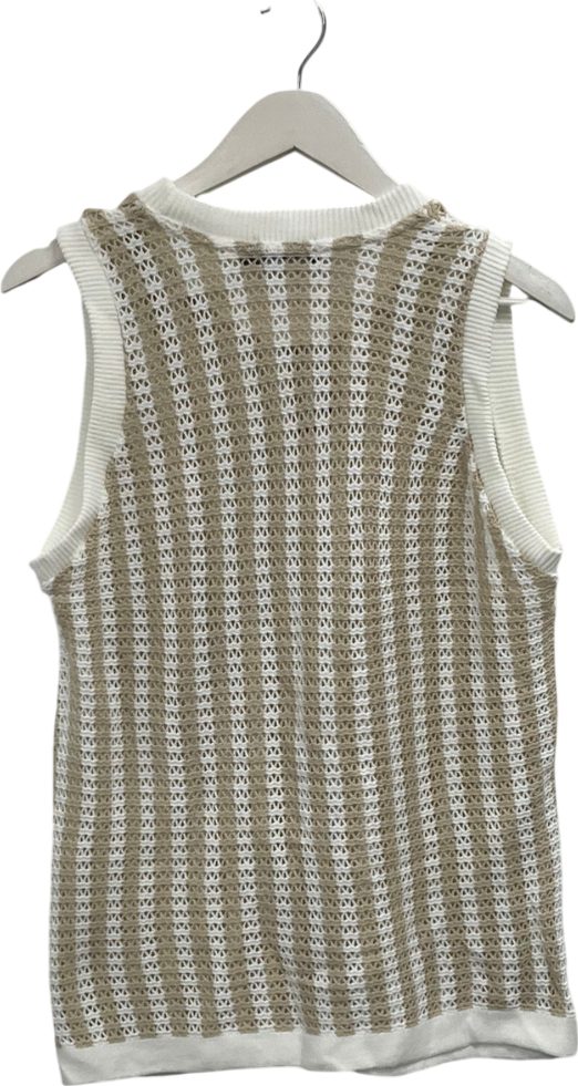 boohooMan Beige Striped Oversized Crochet Vest UK S