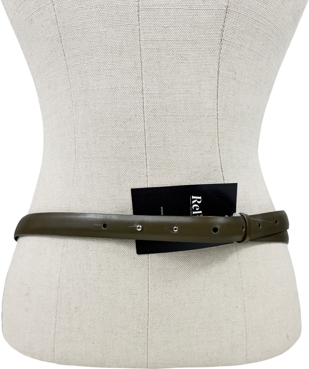 Arket Buckle Leather Belt Olive Green UK XS/S