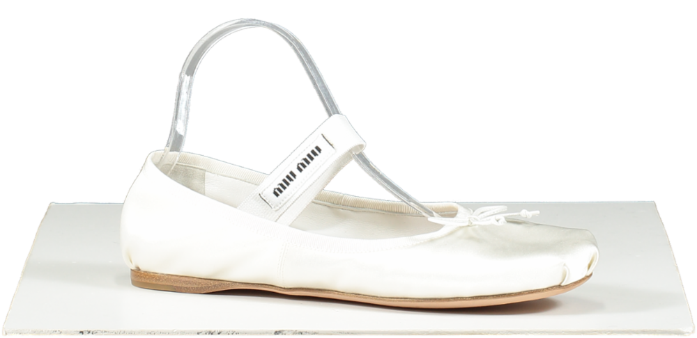 Miu Miu White Satin Ballet Flats With Logo UK 5.5 EU 38.5 👠