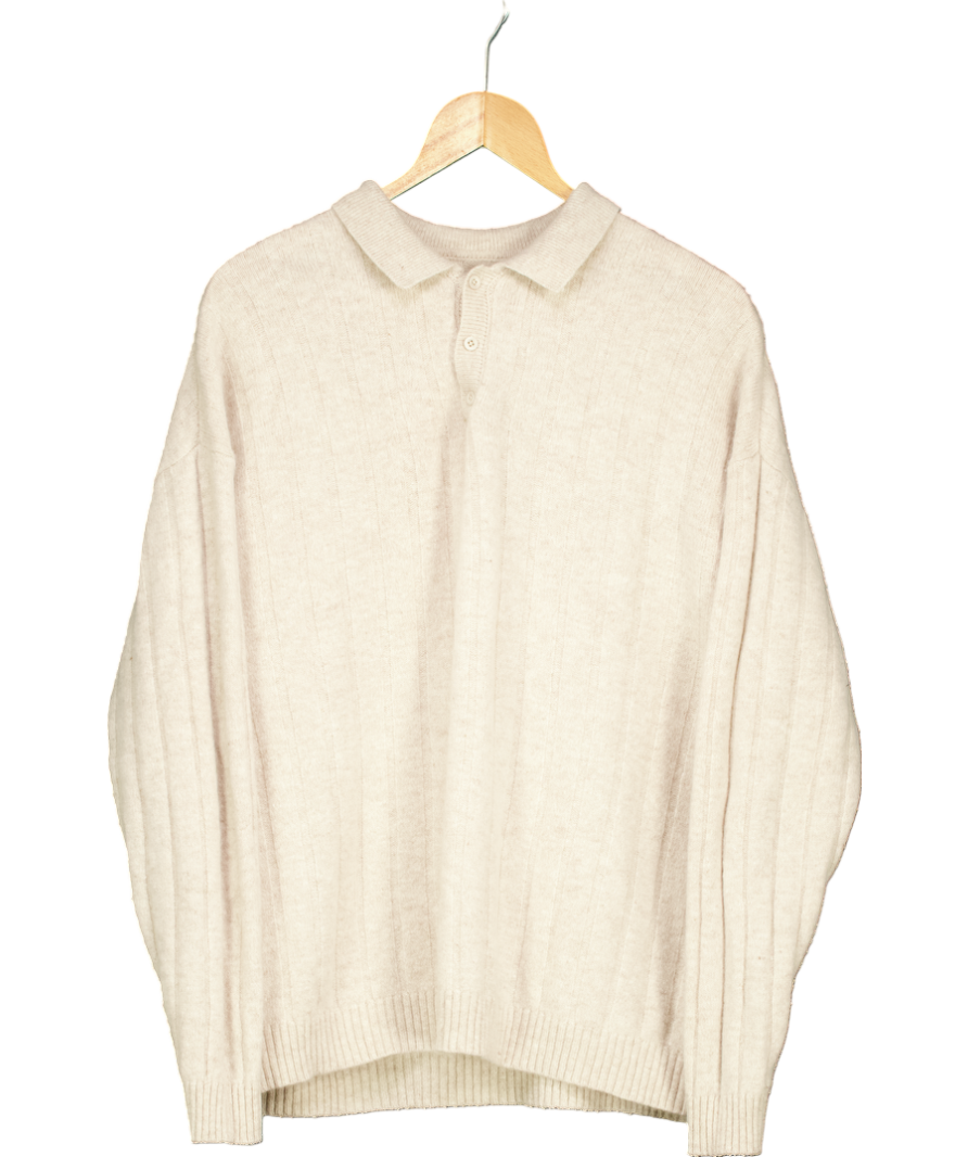 ASOS Beige Wool Blend Long Sleeve Polo Shirt UK L