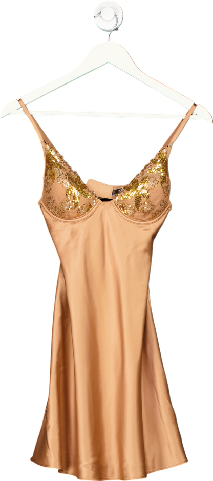 Victoria's Secret Brown Sequin Lace Trim Chemise Dress UK XS