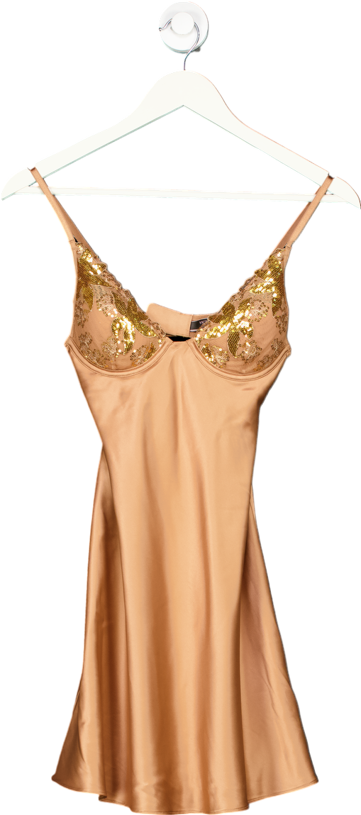 Victoria's Secret Brown Sequin Lace Trim Chemise Dress UK XS