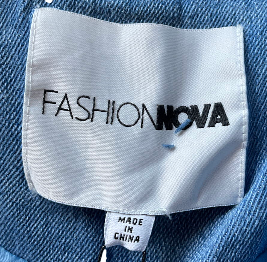 Fashion Nova Blue Brooklyn Bling Denim Puffer Jacket UK M