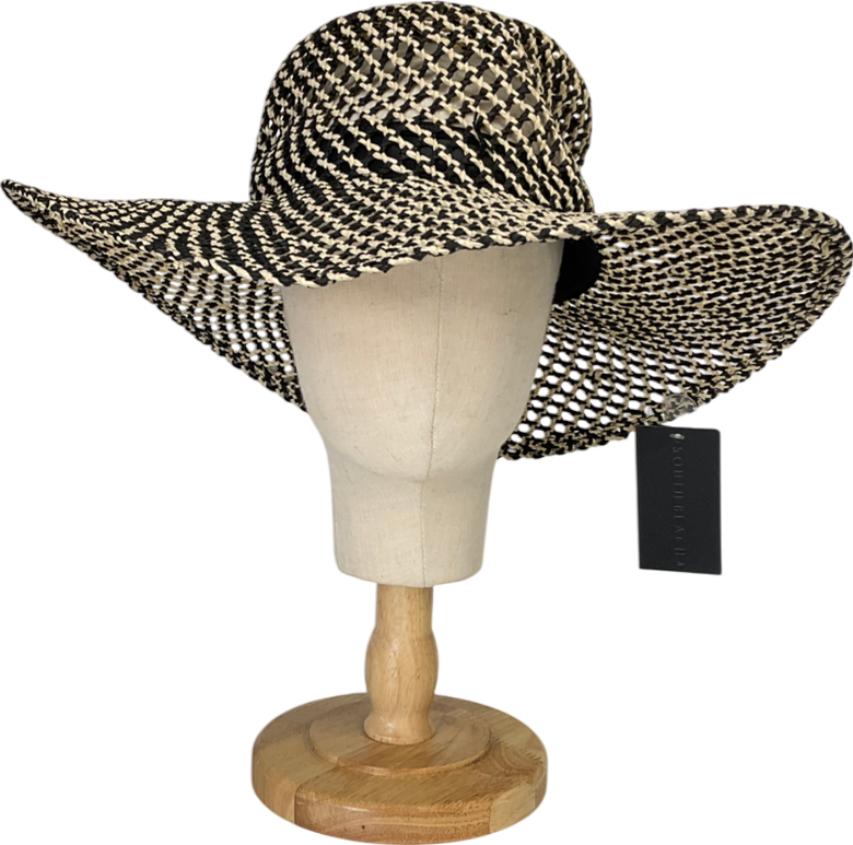 South Beach Beige Open Weave Wide Brim Hat In Monochrome One Size