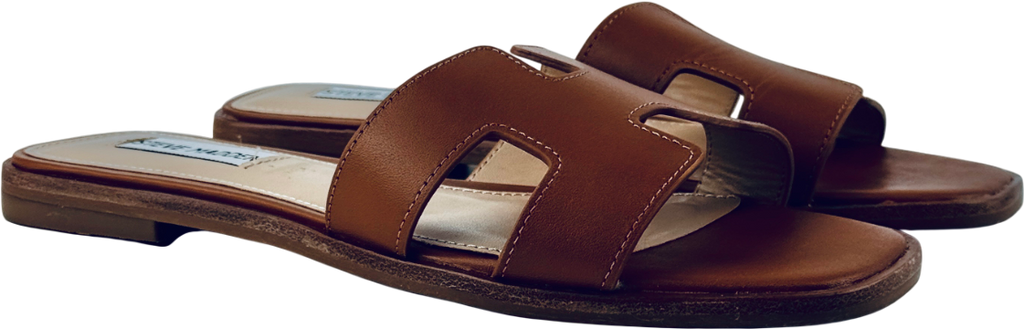 STEVE MADDEN Cognac Brown Leather Haydn "h" Sandals Us7.5 UK 5.5 EU 38.5 👠
