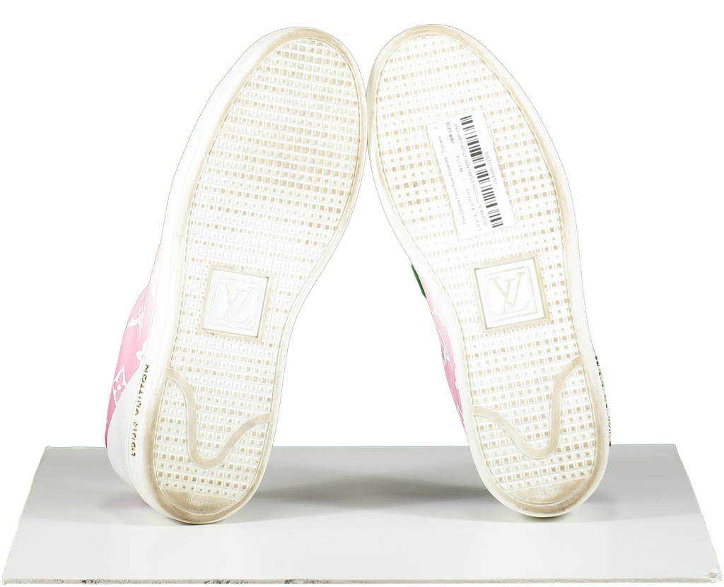 Louis Vuitton Pink/White Front Row LV Monogram logo Leather Trainers UK 3.5 EU 36.5 👠