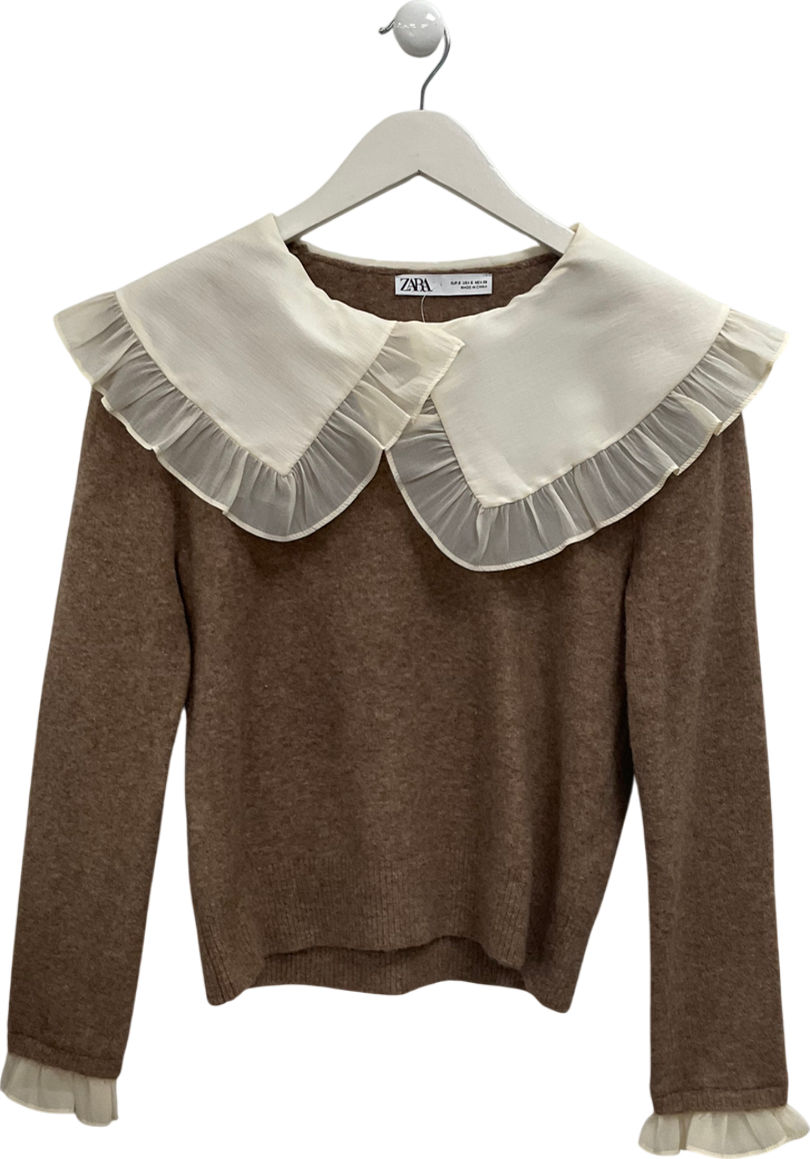 ZARA Brown Exaggerated Collar Jumper UK S