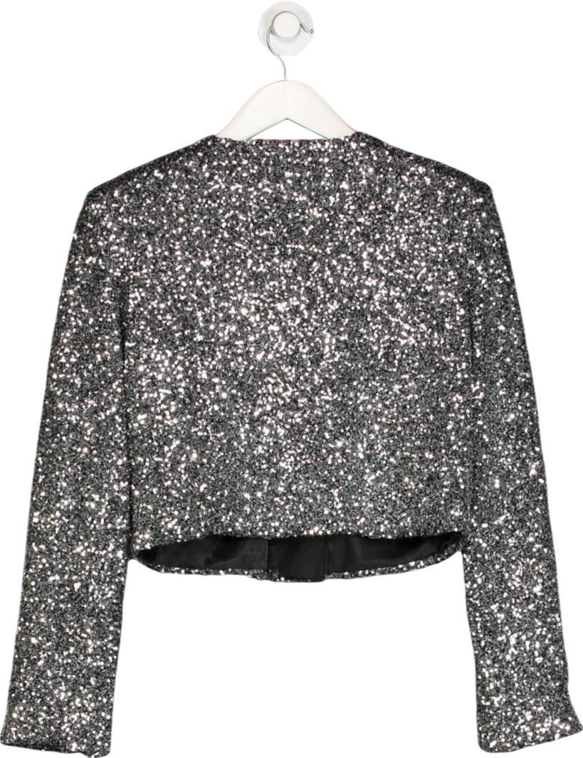 Karen Millen Metallic Gunmetal Sequin Cropped Blazer UK 8