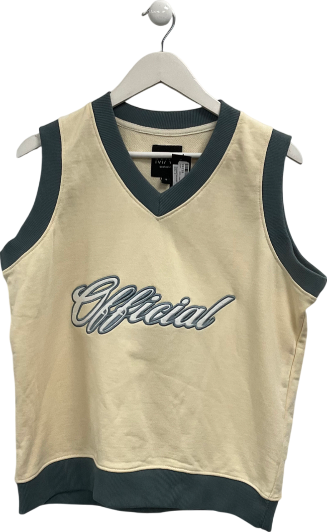 boohooMan Cream Oversized Heavyweight Deep V-neck Sweat Vest UK S