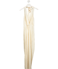 4th & Reckless Plisse Plunge Front Halterneck Wide Leg Jumpsuit In Cream UK 10