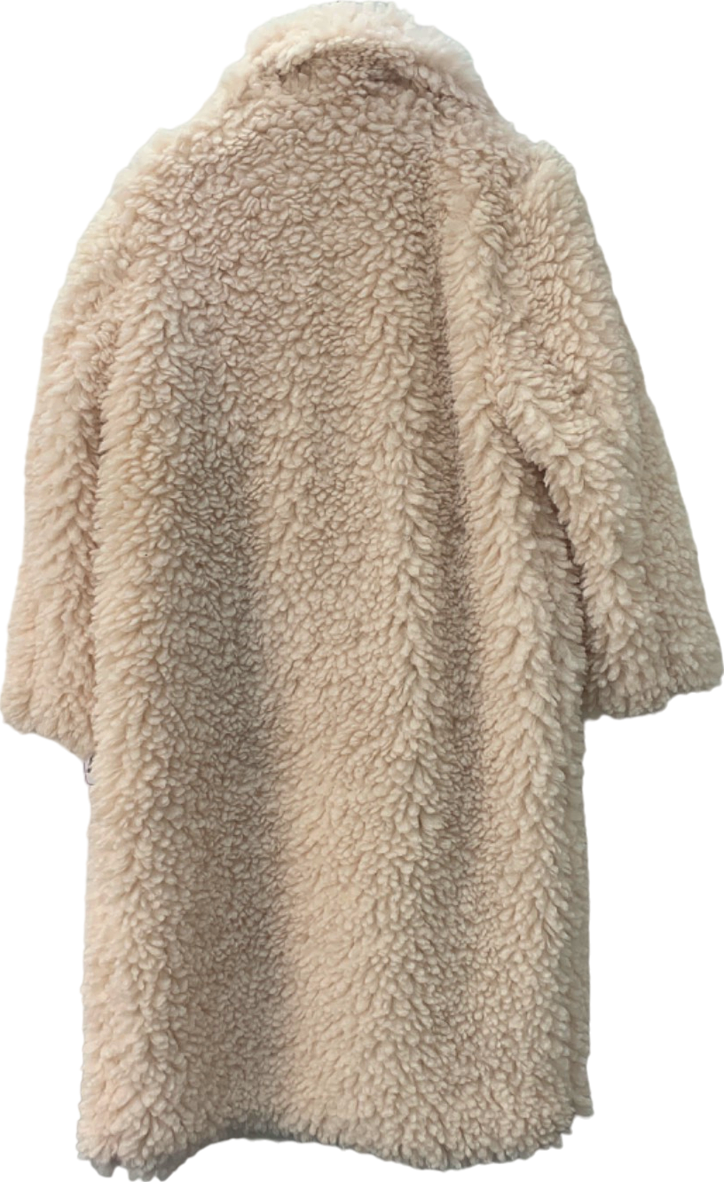 PrettyLittleThing Cream Faux Fur Longline Coat Size UK 12