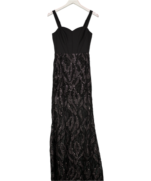 LIPSY Black Corset Detail Sequin Sheer Skirt Maxi Dress UK 6