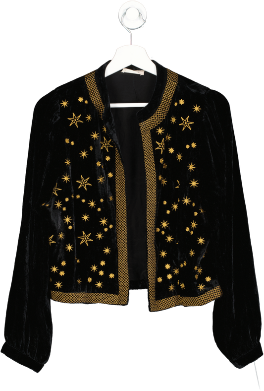 By Iris Black Velvet Embroidered Jacket UK S