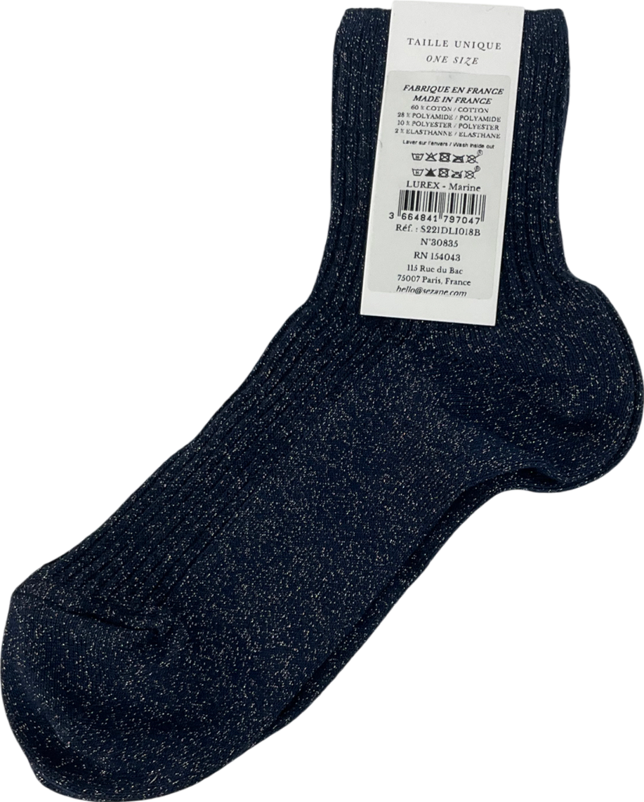 Sezane Blue Metallic Thread Socks One Size
