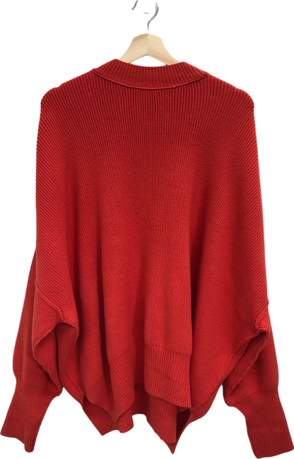 Free People Red Ribbed Knit Poncho Jumper XS