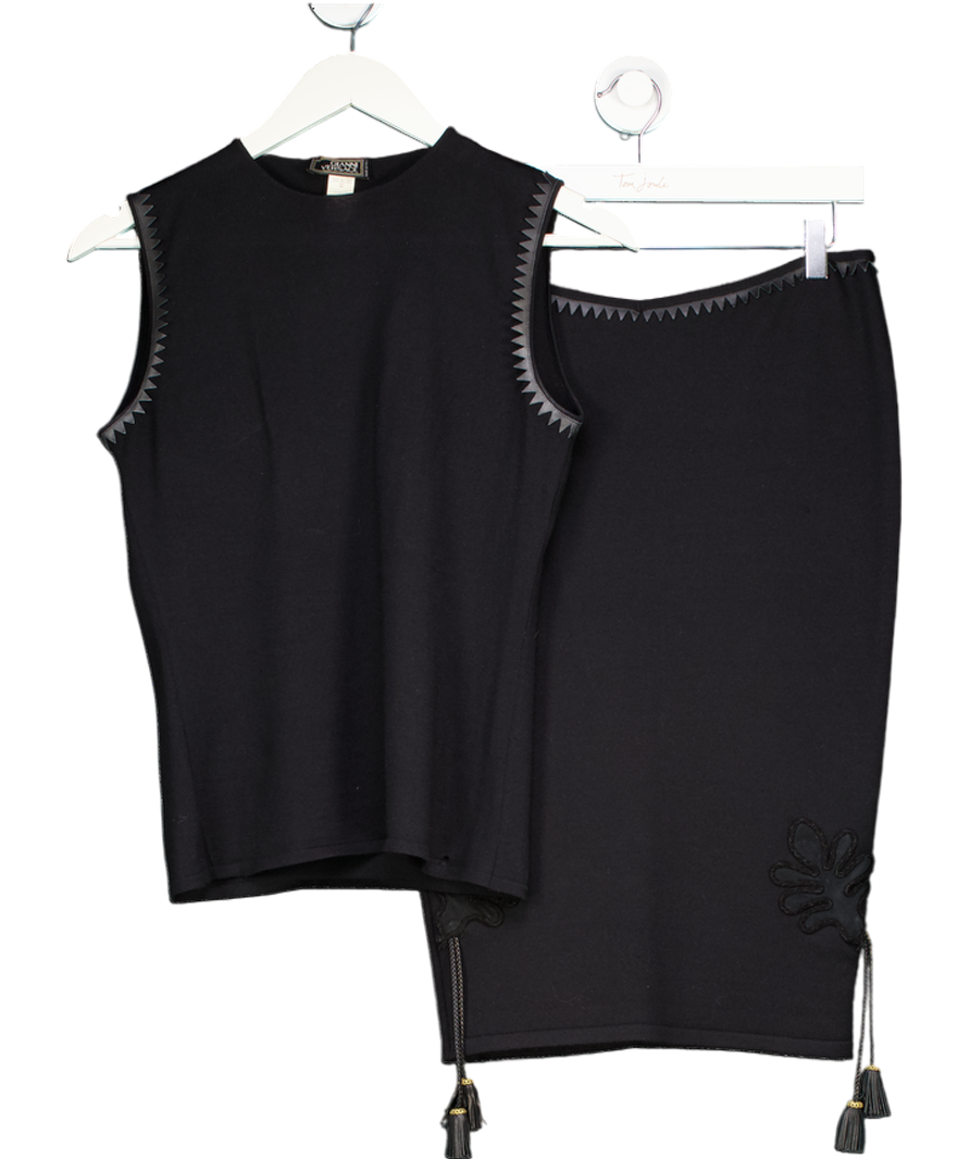 Gianni Versace Black Knitted Leather Trim Sleeveless Top And Skirt Set It40 UK 8