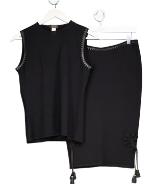 Gianni Versace Black Knitted Leather Trim Sleeveless Top And Skirt Set It40 UK 8