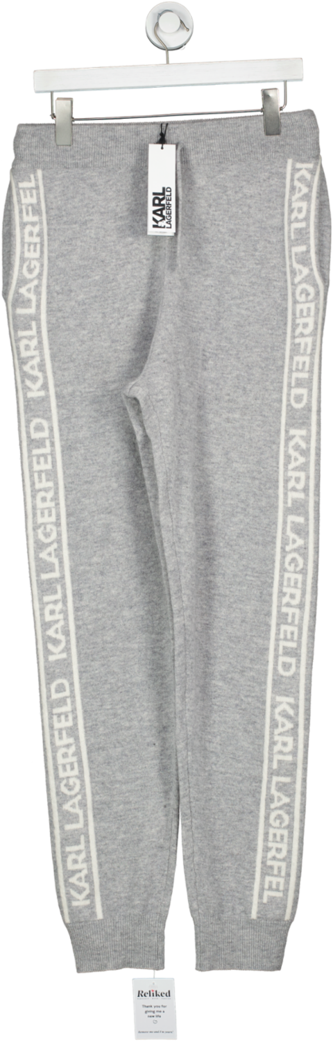 Karl Lagerfeld Grey Cashmere Knit Logo Relaxed Pants UK M