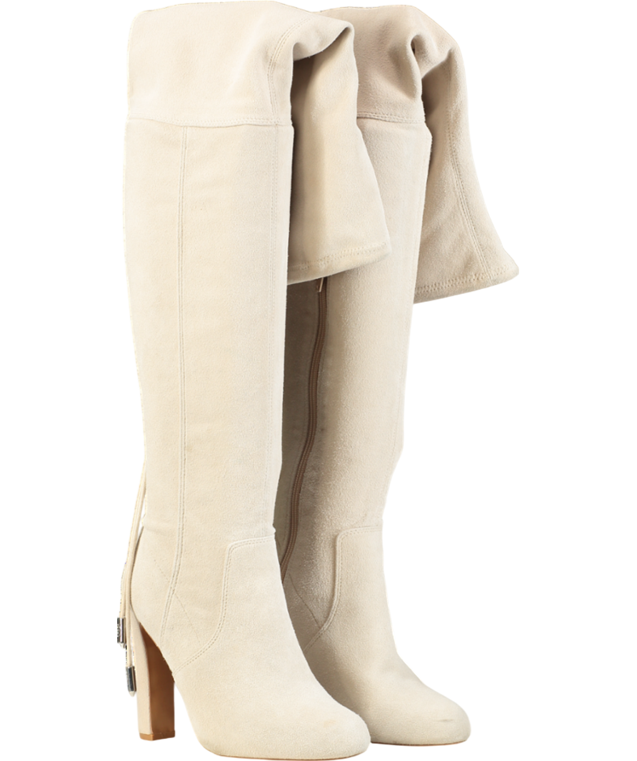 Karen Millen Cream Over The Knee Suede Boots UK 5 EU 38 👠
