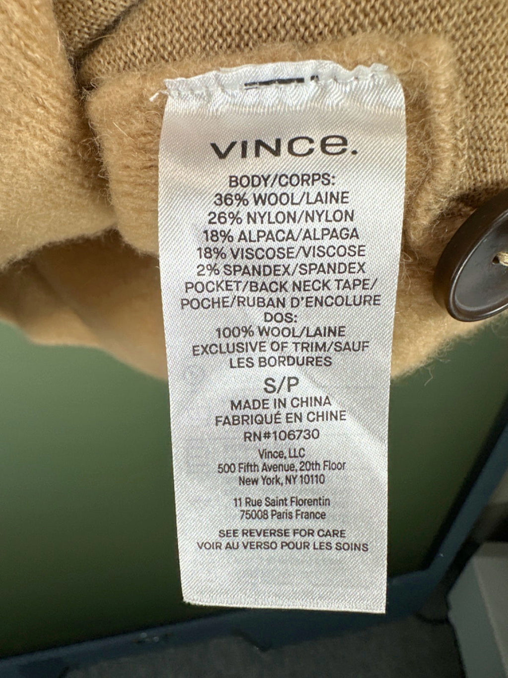 Vince. Camel Double-Breasted Peacoat UK S