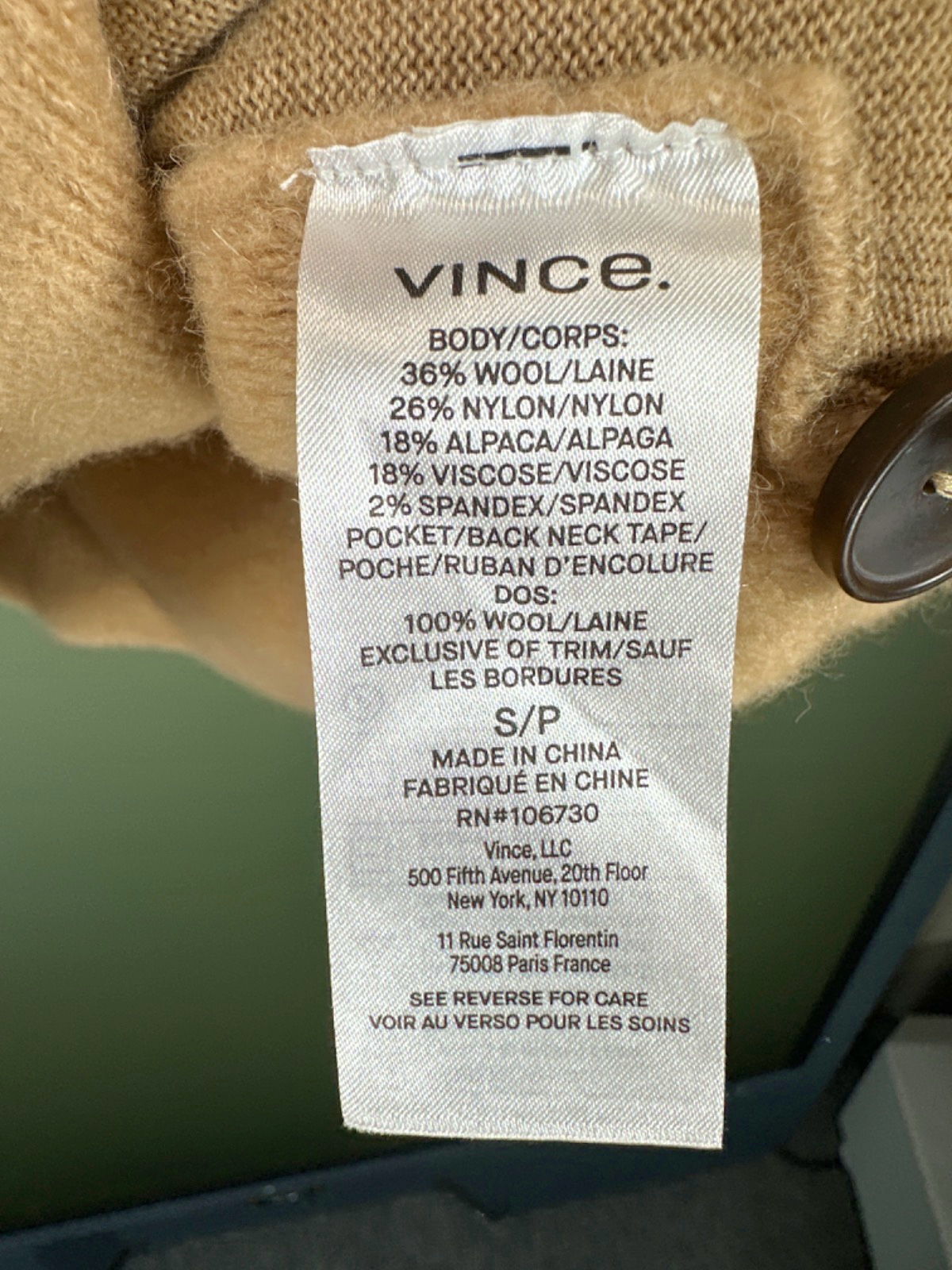 Vince. Camel Double-Breasted Peacoat UK S