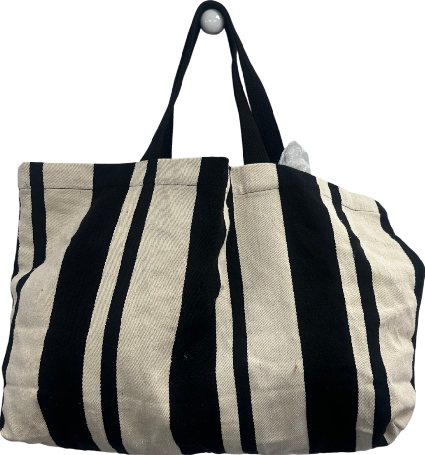 boohoo Beige Stripe Canvas Beach Tote Bag