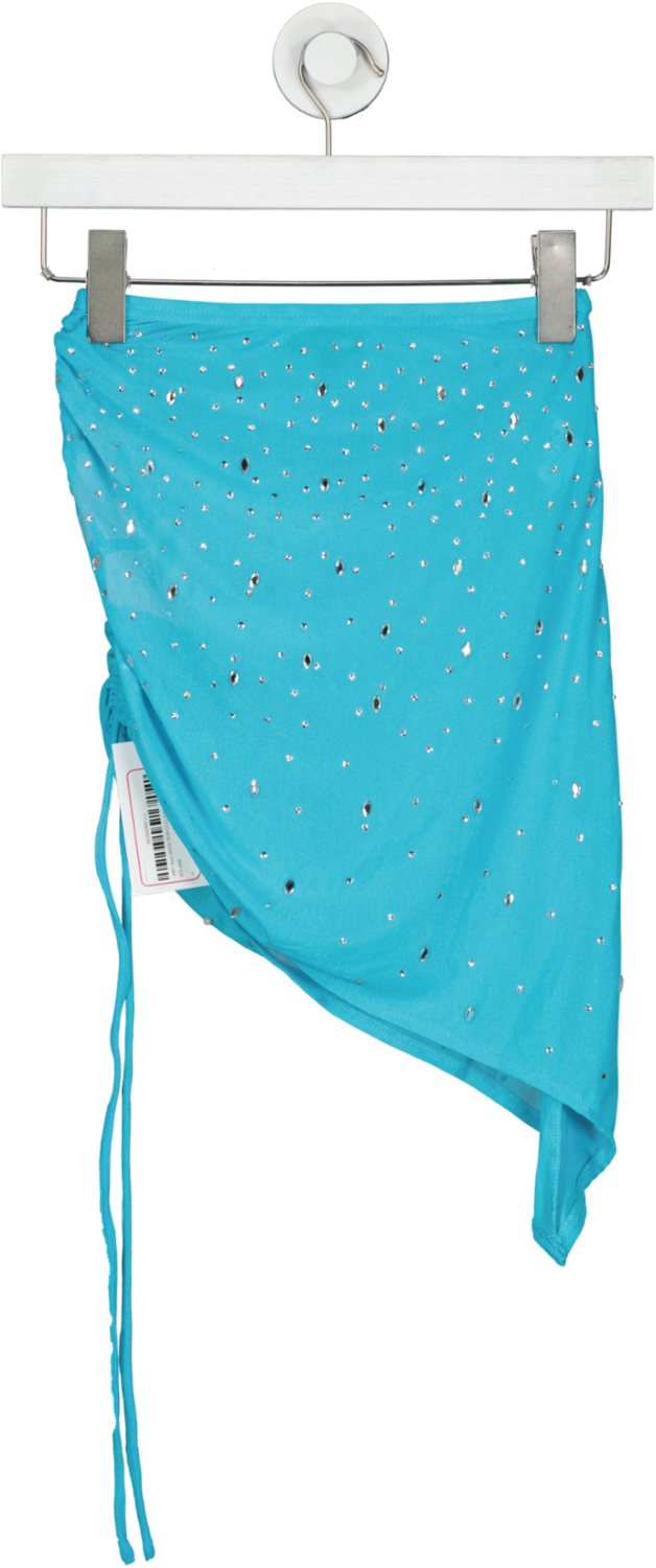 Fashion Nova Blue Diamante Ruched Mini Skirt UK S