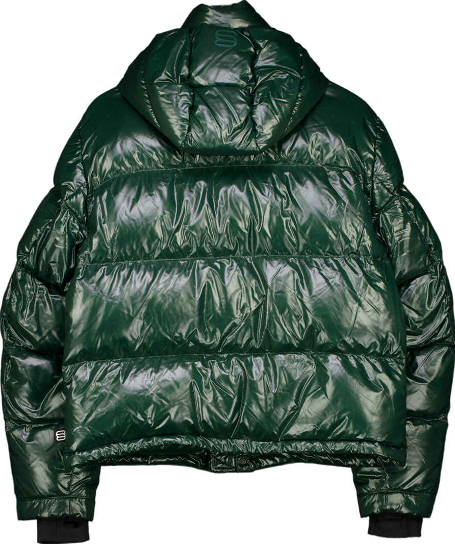 The Super Puff Green Liquid Shine Short Puffer Jacket UK M