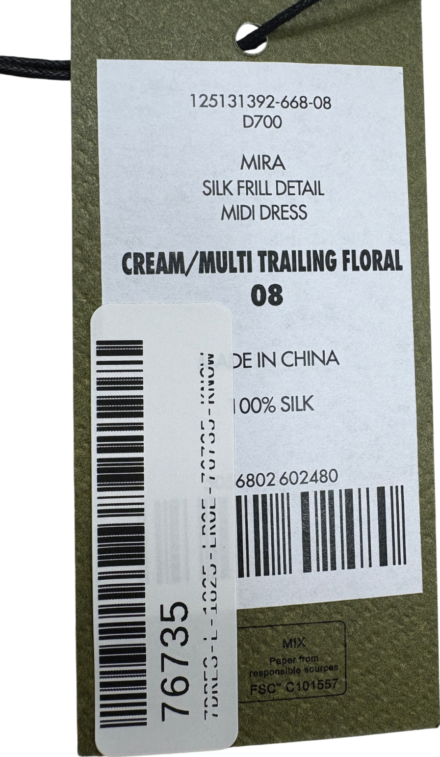 Cefinn Cream Mira Silk Floral Midi Dress UK 8