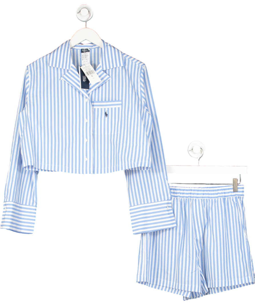 Polo Ralph Lauren Blue Shirting Stripes Wide Stripes Crop And Boxer Set UK XS