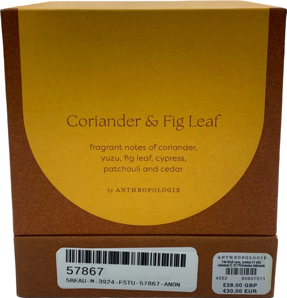 Anthropologie Found Notes Coriander & Fig Leaf Scented Candle 150 g