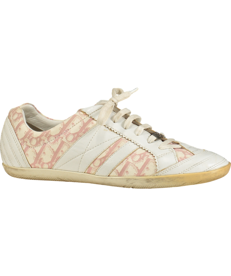 Dior Vintage White Leather / Pink Diorissimo Pattern Trainers UK 7 EU 40 👠