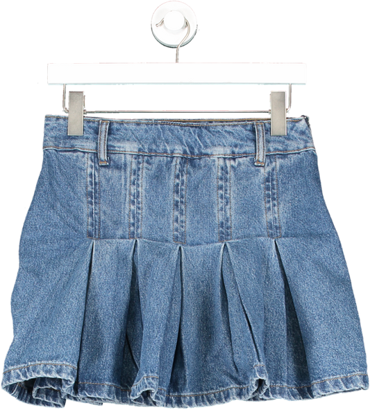 Nasty Gal Blue The Denim Pleated Mini Skirt UK 10
