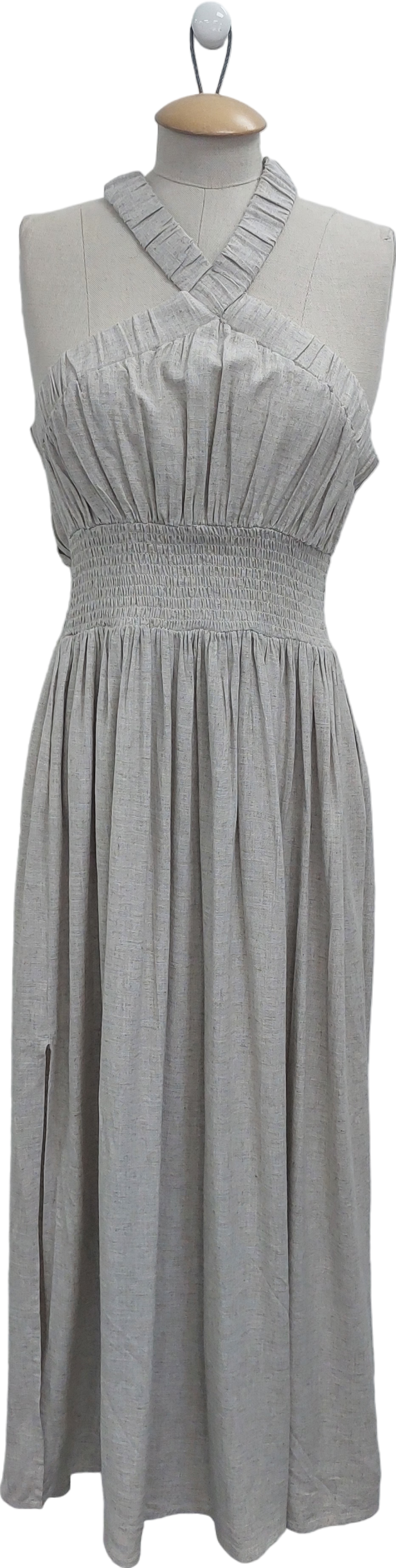 PRETTY LAVISH Beige Hollie Shirred Maxi Dress UK 8