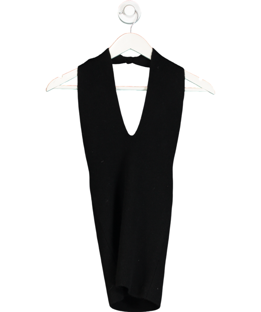 almada label Black Merino / Cashmere Blend Knit Twist Neck Isabelle Halterneck Top UK S